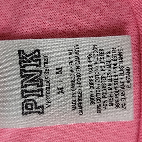 PINK VICTORIA'S SECRET Neon Pink Mesh Shoulder Logo Print Long Sleeve T-Shirt M - Picture 6 of 7